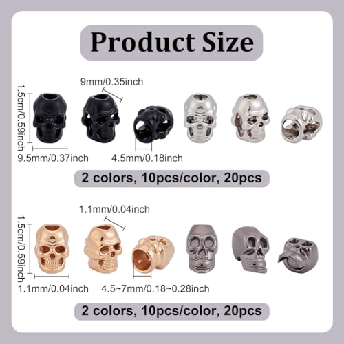 40 st 4 Styles Legering Skull Kralen, Gotische Skeleton kralen met metalen End Caps Halloween Rock Grunge Accessoires voor DIY sieraden maken armband, ketting Craft