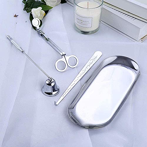 Zee 4-Piece Accessoire Set voor Kaarsen, Trimmer voor Wick, Lepel, Kaarsenblusapparaat en Platen voor Fuse (Zilver) 5