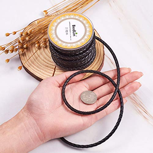 Rond gevlochten leren koord voor armbanden, ketting en sieraden, zwart, 4 mm x 5 m 5