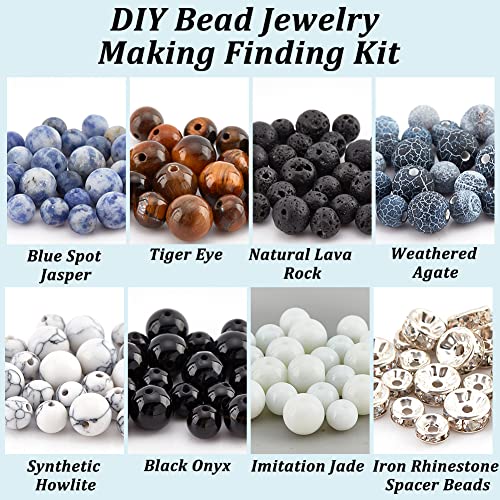 ongeveer 600Pcs natuurlijke stenen kralen Kit, 6mm 8mm natuurlijke edelsteen kralen los ronde stenen kralen met Rhinestone Spacer kralen voor DIY armband ketting sieraden maken