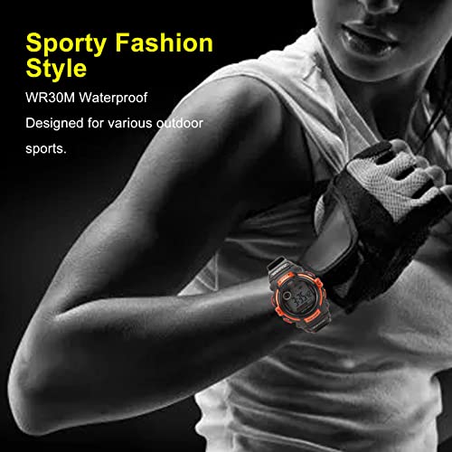 Digitale sporthorloge, LCD elektronische horloge waterdichte polshorloges Luminous mannen sporthorloge voor buiten activiteiten (oranje) 3