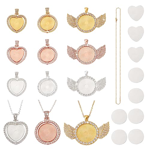 27 Stuks Legering Rhinestone Hanger Cabochon Instellingen Rotating Flat Ronde Hart Hangers Messing Kettingen Ketting maken voor DIY ketting sieraden maken