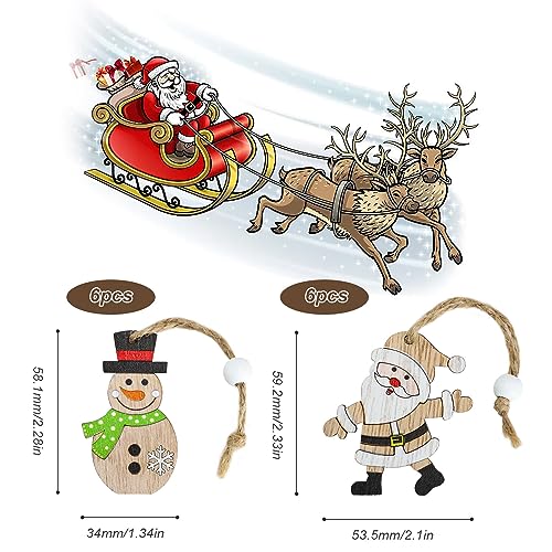 Kerstboom decoraties 12 stuks Houten hangers Kerst hangers Inclusief Santa Claus Snowman voor kerstboom decoratie