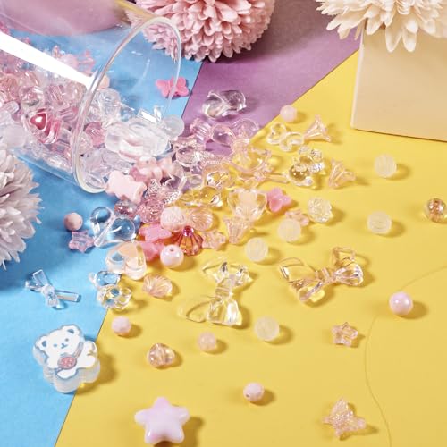 100g Diverse acryl kralen roze hart Bow Bear bloem lose kralen leuke ronde ambachtelijke kralen Bulk voor armband ketting sieraden maken 5