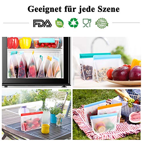 Zip Food Bag met staande bodem ontwerp, herbruikbare groenten en fruit zakken PEVA Opbergzak, Sandwich Bag, Keukentas voor plantaardige melk snacks Vlees, 8 stuks 4