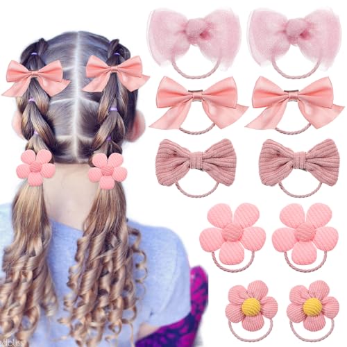 10 stuks roze haar Bowknot leuke elastische haarband met Bow Flower haarband Ponytail houder Ribbon vlinder boog accessoires voor vrouwen meisjes peuters