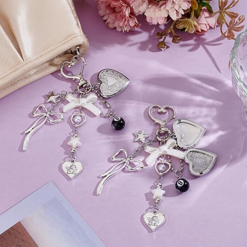 2 st Keychain portemonnee Charms, ABS Plastic imitatie Pearl Acryl Legering Hanger Heart Bow Charms met Legering Swivel sluitingen voor tassen Autosleutels en Cadeau Decoratie 4