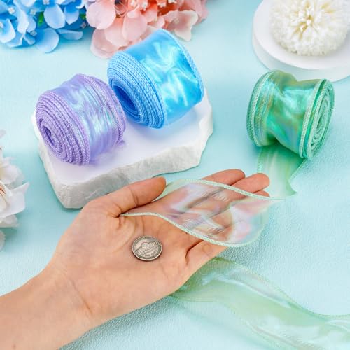 3 Rolls Polyester Iridescent Fishtail Ribbon Glittering Chiffon Ribbons 45mm Gift Wrapping Ribbon Bruiloft Bouquet Bows Wrapping Kralen Decoratie, 3 Kleuren 5