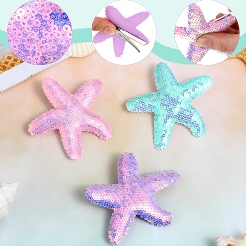 Verpakking van 6 Starfish Hair Clips Glitter Starfish Haaraccessoires Shell Headpiece Hair Clip Starfish Hairpins Sequins Crocodile Clip voor vrouwen meisjes 3