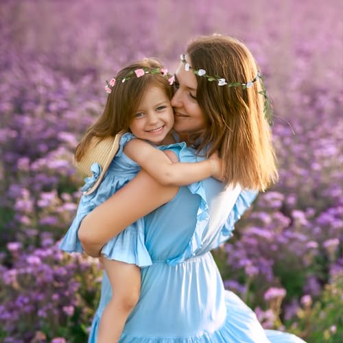 Vrouwen Garland hoofdband 2 stuks Bloem kroon hoofdband Boho Bloem hoofdband Handgemaakte rozenblaadjes Haarbanden Bruiloft Verjaardag Headdress (Witte + Roze)