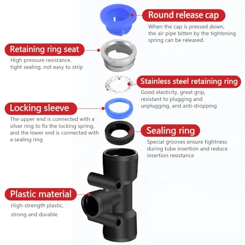 42 st Pneumatische Accessoires Kit, Push-in Connector Kit Inclusief T Type Quick Couplings, Push-in Fitting Choke Plugs, Geschikt voor 8mm Pneumatische Gereedschappen 4