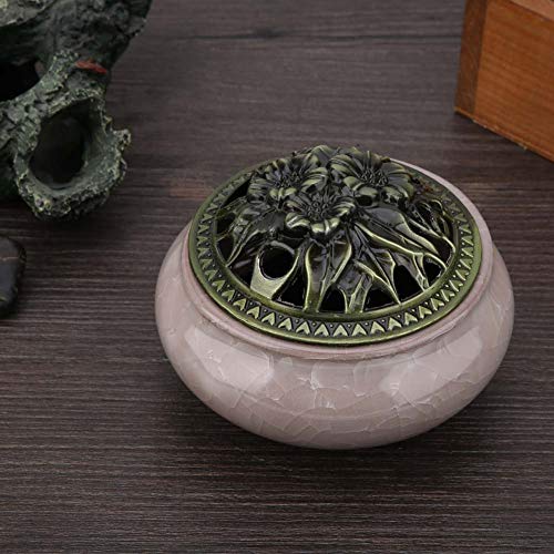 Ceramic Incense Burner, Ceramic Incense Holder met messing Calebas Porseleinen Incense Holder voor Tea Room Ornament (Diamond Gray) 3