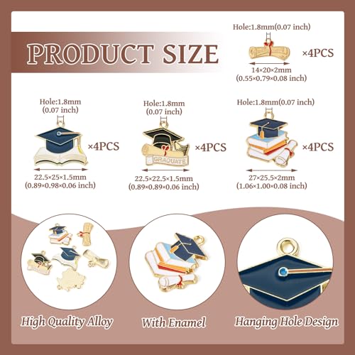 16 st. Afstuderen Email Charms Afstuderen Cap Diploma boek hangers Legering Teacher Hangen Ornament voor sieraden Craft Ketting Keychain armband DIY Vrouwen, Metaal Emaill, Geen edelsteen 5