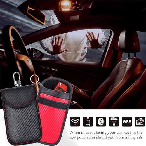 2 Pack Faraday Pouch autosleutels signaalblokker geval RFID blokkeren autobeveiliging zak met haak sleutelhanger 4