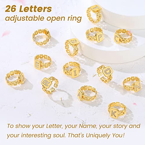 Mannen brief A-Z Roestvrij stalen alfabet ring jongens vinger ketting goud verguld 18K Gift voor echtgenoot vader bruiloft nieuw jaar verjaardag actie, Cubic Zirconia 3