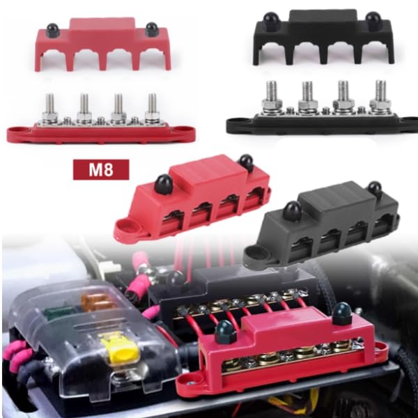 2Pcs Power Distribution Blok 4 Terminal Studs M8 Schroefbus Bar DC 48V 250A voor autoboot 4