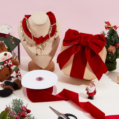 10 Yards/9,14 m fluwelen plint enkelzijdig, 5,2 cm ras vintage zeil fluwelen plint voor naaien maken doe-het-zelf ambachten geschenkverpakking boeketten beschikbaar, rood 4