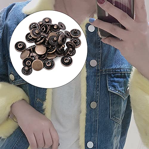 50 Set Pure Messing Push Studs, Ronde Knop Antiek Messing Snap Knoppen voor Stof Bagage Decoratie Accessoires(15mm / 0,59in-Bronzen) 5