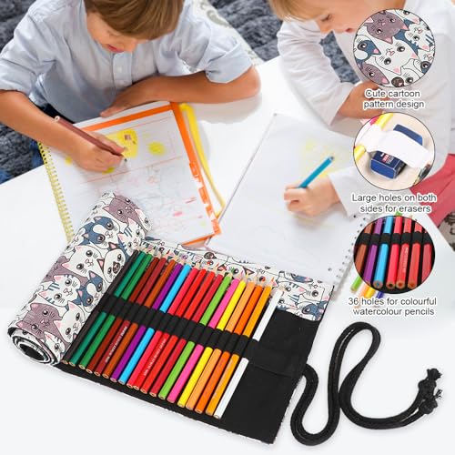 2 Stukken Canvas Roll Up Potlood Case 36 Gaten voor gekleurde potloden met grote capaciteit, Pouch houder Portable Roll Up Pen Houder, Canvas Potlood Roller voor gekleurde potloden, Penselen, Tekening 4