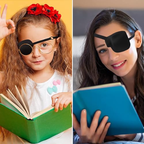 3 Pack Eye Patches, Verstelbare Eye Patches voor rechter- en linkeroog Patches, Lazy Eye Patches voor linker- en rechteroog Patches voor volwassenen met verstelbare gesp(zwart) 3