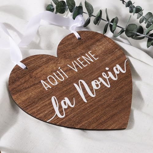 Houten teken hart decoratie bruiloft voor de bruid teken letters Aquí viene la Novia 3
