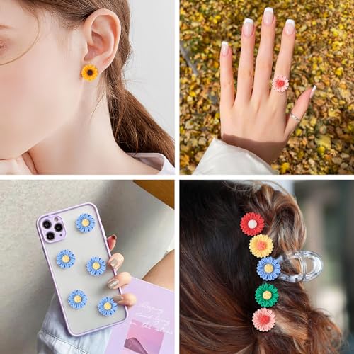 54 st. Hars Zonnebloem Flatback Cabochons Daisy Bloem kralen Geen Hole Bloemen Decoraties voor DIY Crafts Scrapbooking Haarspelden sieraden maken 4