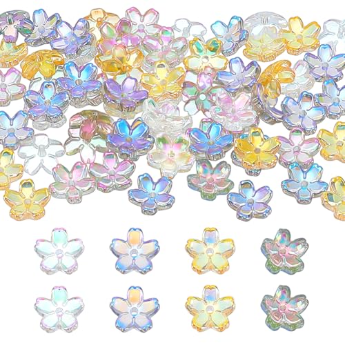 120 st 4 Kleuren Glazen Bloem kralen, 5 Vellen Cherry Blossoms Kristallen kralen, Gegalvaniseerde Mini Bloem Hangers met Gat voor ambachten, Armbanden, Kettingen, Oorbellen, Sieraden