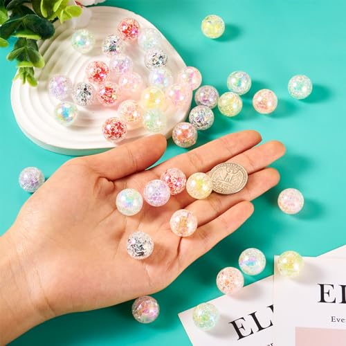 40 st. Crack Acryl kralen iriserende 8 kleuren Grote gat kralen in kralen 16mm Transparante ronde spacer kralen voor DIY armband ketting sieraden maken 5