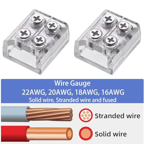 Pak van 12 LED Strip Connectors, 2-pins, 10 mm, 12 V, Transparant, Soldeervrij, Schroef, Terminal Block, 2-pins, 8 mm Connector met Schroevendraaier voor Plain 12 V en 24 V LED Strips 3