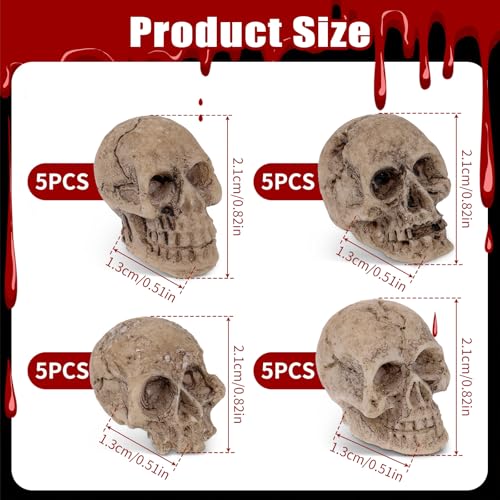 20 st. Mini schedel Figurine Halloween Miniatuur Skeleton Hoofdbeeld Halloween Micro Landschap Figuur, Halloween Prank Props Spookhuis Accessoires voor Halloween Decoratie