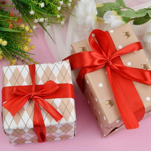 Satin Ribbon 2 Rolls 25mm x 91m Gift Ribbon Red Polyester Satijn decoratieve linten voor Gift Wrapping Bows Bruids boeketten DIY 5