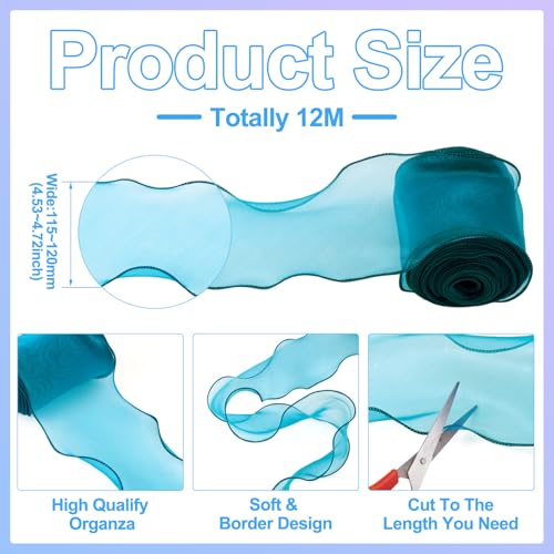 12Meter Organza Ribbons Dark Turquoise Transparante Chiffon Ribbon 120mm Shimmer Polyester Organza Versieringen voor Gift Wrapping Trouwkleding Accessoires 4