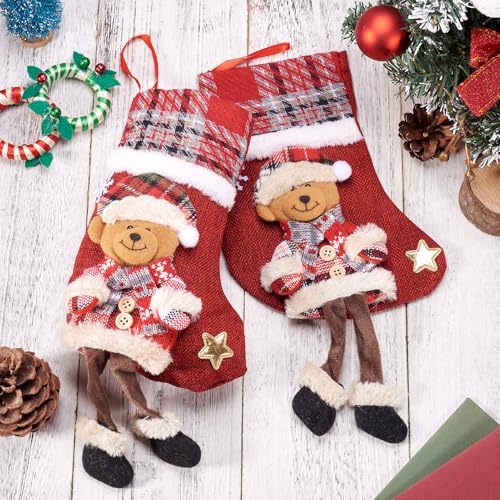 2 st Kerstmis Stocking Bags Leuke Mini Stocking Stoffen Tassen Beer Xmas Stocking Hangen Kerst stockings Mini Candy Storage Stocking Bags, Bear 3