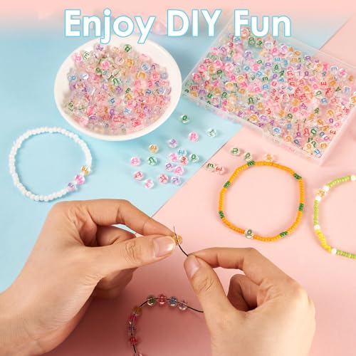 500st 7mm Clinker brief kralen platte ronde schijf alfabet kralen A/E/I/O/U Clear acryl kralen klinker voor vriendschap armband sieraden maken 4