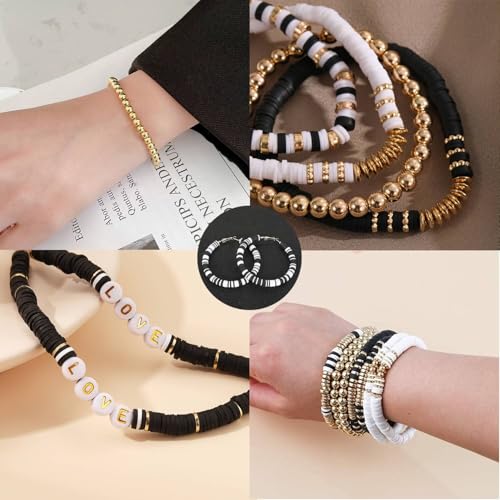 Heishi Kralen voor Strijkende Kleurrijke Ambacht Kralen Set Alfabet Kralen Letter Kralen voor Sieraden Maken Armbanden Ketting (Zwart & White) 5