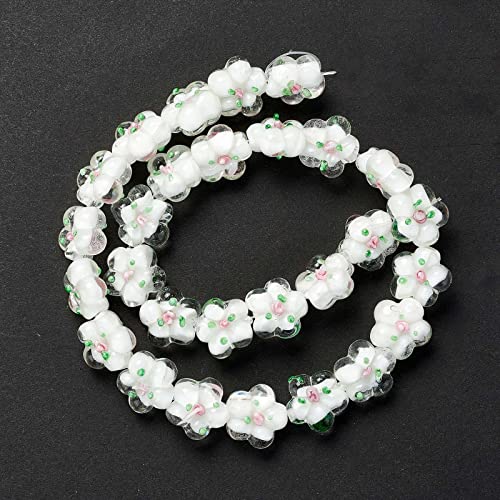 28Stuks Witte Bloem Lampwerk Kralen 5-Petal Kleine Bloemen Lampwerk Glazen Kralen voor DIY armband ketting Charms Spacer kralen handgemaakt Sieraden maken 5