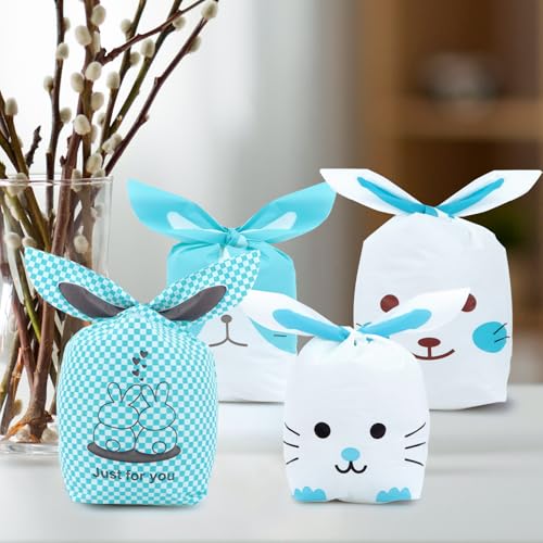 Verpakking van 32 Pasentassen voor kinderen, Cadeautassen, Konijntje, Blauw, Gastencadeau voor Sweets, Blauw 4