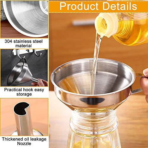 5 Inch Roestvrij stalen Funnel met handvat, Metalen Funnel, Keuken Funnel, Funnel Set, 300 Mesh Filter, Afneembare Strainer, 1 Schoonmaakborstel, Keuken, Olie Hopper set 3