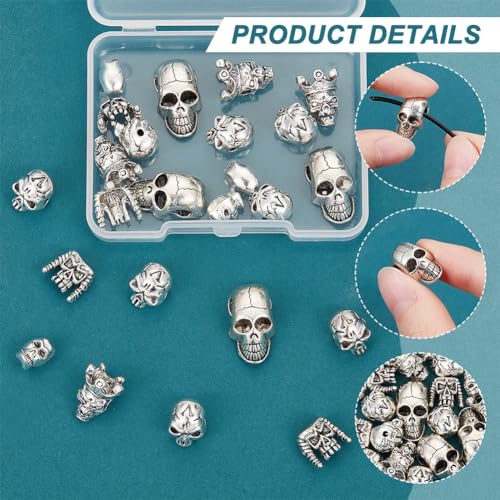 24st Legering Schedel kralen, 6 Styles Antiek Zilver Tibetaanse Style Skeleton kralen Halloween Duivel hoofd kralen gotische punk stijl lose spacer kralen voor sieraden armband maken 5