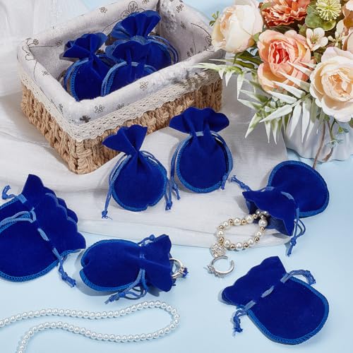 100st Velvet Tassen, 9.5×7.5cm Medium Blue sieraden tas voor Party Wedding Favor 4