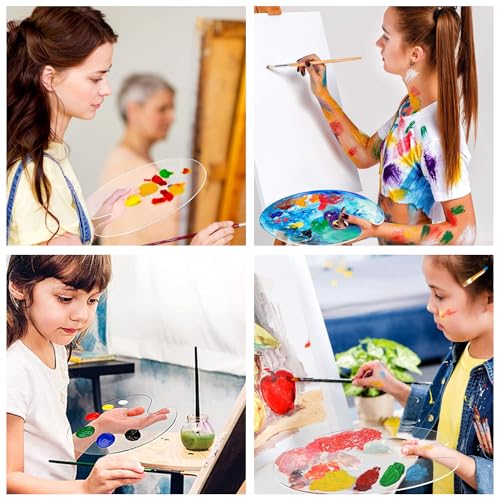 2 stuks helder acrylverf palet, verf mengen palet met roestvrij staal kleur mengen Rods Ovale kunstenaar schilderen palet met duim gat voor DIY kunst ambachtelijk schilderen 5