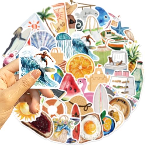 Esthetiek in de zomer, stickers voor jongeren en volwassenen, 50 stuks, zomer, esthetische vinyl stickerset, auto, motorfiets, fiets, skateboard, snowboard, bagage, laptop, koffer, helm, motorfiets 3