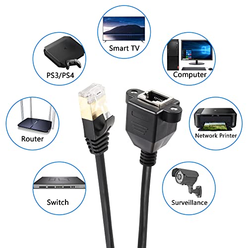 Cat8 RJ45 Ethernet Cable, Cat8 Network Cable, High Speed, Plug to Female Connector, SFTP Patch Cord, 40 Gbit/s, 2000 MHz, voor Router, Modem Server met Schroeven (0.3 m) 4