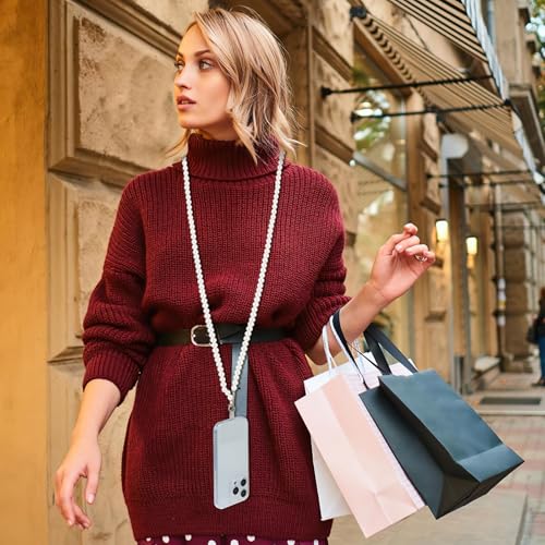 2 stuks Pearl Phone Chain, Anti-Lose Phone Chain, Universal Mobile Phone Chain, Phone Cord, Hand-free Phone, Polsband, Verwijderbare Crossbody Phone Chain met 2, Wit 4