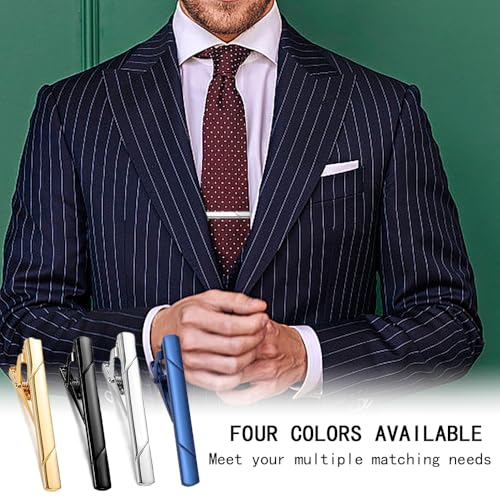 4 st Bie Clips voor mannen, Long Styles Tie Bar Clip Set met 1 Tie Clip Opslag Bag Mode Tie Clip Gepersonaliseerde 6.8cm Tie Clips Square Edges Tie Tack Pins voor bruiloft Party, metaal, Geen edelsteen 4