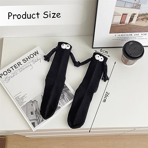 2 paar grappige magnetische sokken, paar hand holding sokken 3D poppen paar sokken, hand in hand sokken vriendschap sokken, novelty schattig mid-tube sokken, cadeaus voor vrouwen, 2 paar zwart