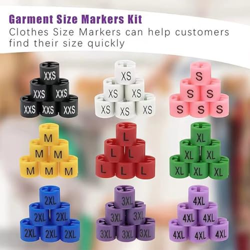 Zee 450 stuks kleding maat etiketten voor draadhangers XXS - 4XL kleur codering hanger maten Tags 5