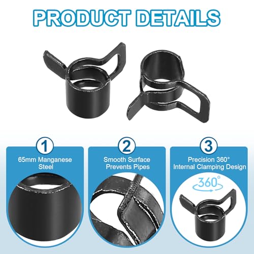 Spring Belt slangklemmen voor 5-6mm OD slang, 35Pcs Siliconen Vacuüm Constante spanningsbanden Clips voor brandstoflijn, Siliconen luchtslang, Waterpijp, Zwart 3