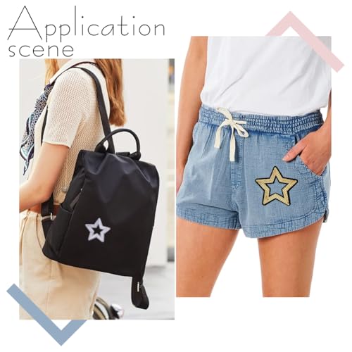 30 st 3 Styles Hollow Star Naaibare Patches, gemengde kleur Polyester pailletten Patches Iron On Star Patches voor rugzakken, Jeans Reparatie, Theater kostuum Design 5