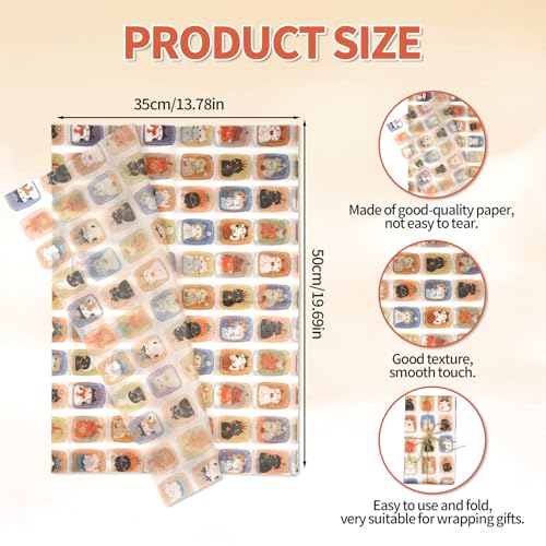 30 blad weefsel papier, 50x35cm schattig oranje kat Gedrukt cadeauverpakking Papier voor verjaardagen Baby Douches Huisdier partijen doe-het-zelvers